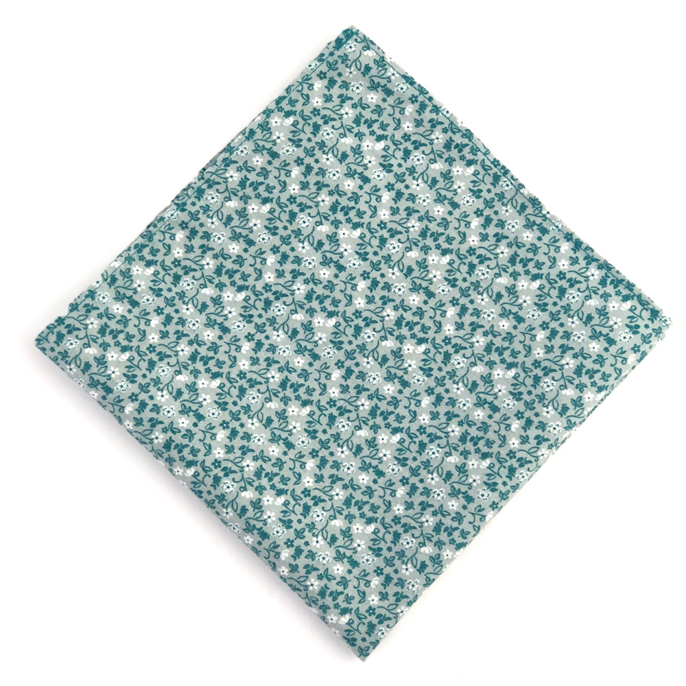 Gray w/ Teal Floral Pocket Square Handkerchief